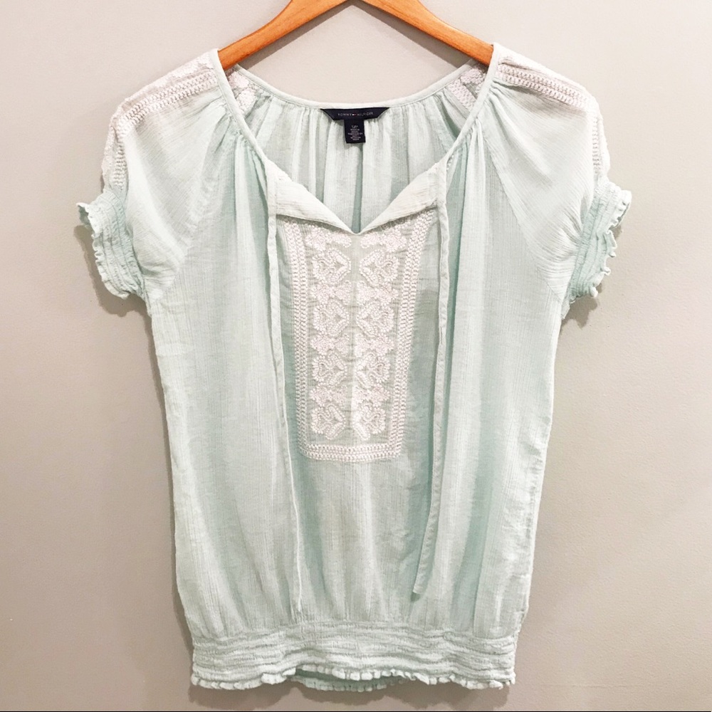 Tommy Hilfiger Gauze Light Cyan Top Size S/P